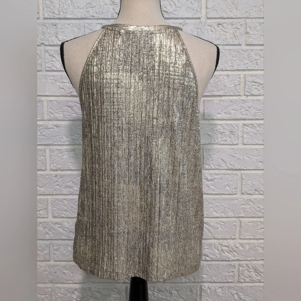 Anthropologie Moulinette Soeurs Shine On Metallic Tank Top S High Neck Stretchy - Picture 8 of 12